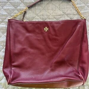 Tory Burch Burgundy Leather Tote Bag